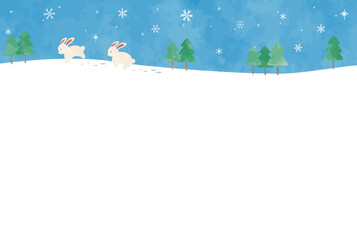 Fototapeta na wymiar シンプルで可愛いウサギと冬の背景イラスト