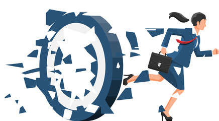 Businesswoman running and breaking target.