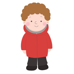 Cute boy with red trench coat cartoon 