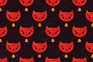 Halloween Little Evil Cat Pattern, Devils, Cute, Halloween Pattern Collection 6