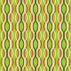Vector seamless pattern. Colored vertical wavy lines intertwined on a light green background. Illustration great for holiday background, Christmas, greeting card design, textiles, packaging, wallpaper