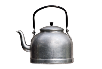 Old and used tea pot on transparent background