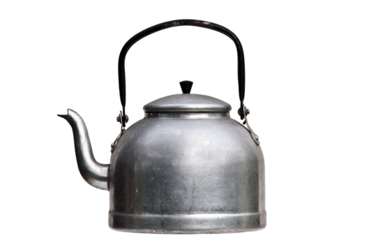 Old and used tea pot on transparent background