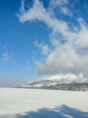 landscape panoramic view of snowed winter tatra mountains