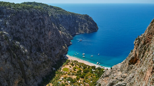Butterfly valley high view canyon Fethiye Turkey . High quality photo