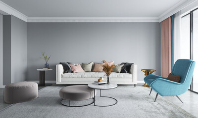 Luxury modern interior of living room.3D illustration