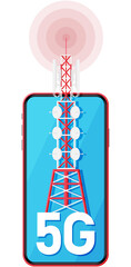 Mobile Smartphone and 5G Communication Tower.