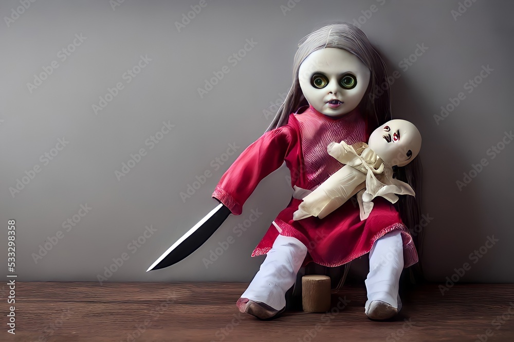 Wall mural doll with a doll