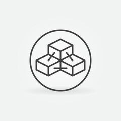 Circle with Blockchain and Three Blocks outline vector concept icon