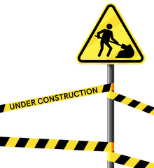 Under Construction Sign with Man Digging Ground.