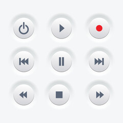 Media player control white round buttons UI icon set 