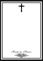 Vector - Border or frame with cross and lettering Rest in peace, flower. End of life. 