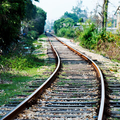 Straight railway line for train