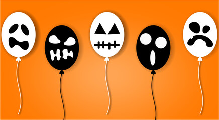 black and white balloons , Halloween Balloons Border yellow Background With Gradient Mesh, Vector Illustration