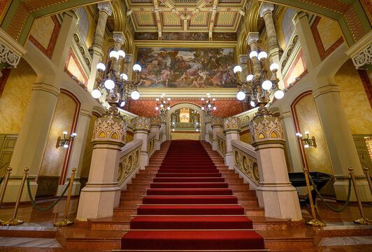Budapest, Hungary - 15.05.2022: Interior of the Vigado Concert Hall, Budapest's second largest concert hall, located on the Eastern bank of the Danube.