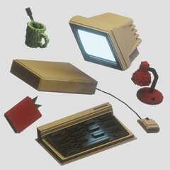 workplace with computer - 3d render illustration