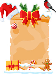 Old Christmas Parchment Scroll with Santa Hat