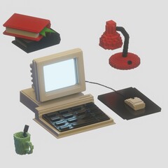 workplace with computer - 3d render illustration