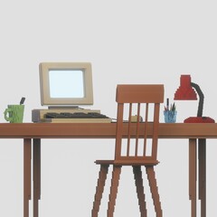 computer desk - workplace with computer - 3d render illustration