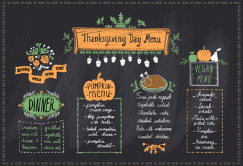 Happy Thanksgiving day holiday menu chalkboard