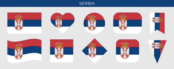 Serbia flag set. Vector illustration isolated on white background - obrazy, fototapety, plakaty