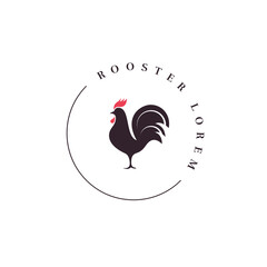 Rooster rounded logo with rooster silhouette white © Pushkarevskyy