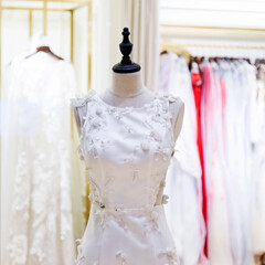 Beautiful wedding dresses in the store
