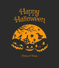 Grunge halloween background with pumpkins bats cemetery and spiders	