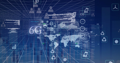 Image of data processing over world map