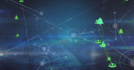 Image of network of connections over icons