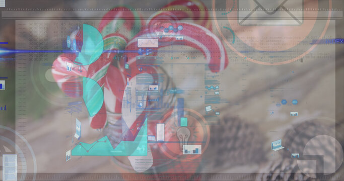 Image of data processing over candy canes - Powered by Adobe