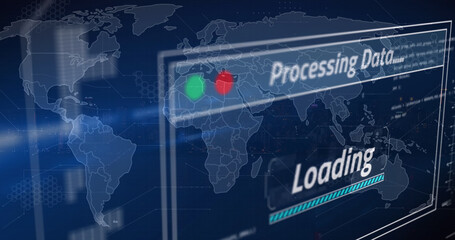 Image of data processing loading against world map