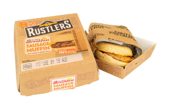 Rustlers all day breakfast sausage muffin with cheese and brown sauce microwave snack box