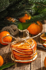 Dry oranges slices snack. Dried citrus fruits for Christmas Decorations