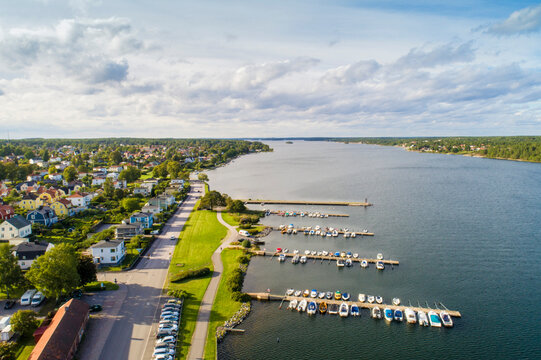 Aerial view of V&auml;stervik shores close to the old city, V&auml;stervik, Kalmar, Sweden