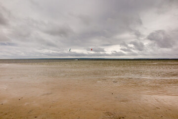 Learning Kitesurfing in the shallow waters of the Puck Bay from the side of the Hel Peninsula