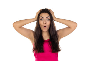 Fototapeta premium Woman excited wearing pink top