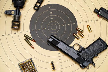 Shooting from firearms, gun target and cartridges.
