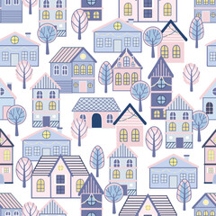 Fototapeta na wymiar Seamless pattern of doodle houses. Great for fabric, textile vector illustration