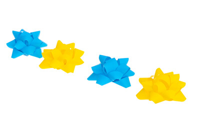 Gift bow yellow and blue isolated