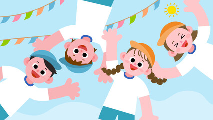 An illustration of children waving their hands happily