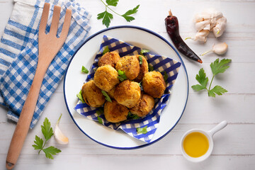 Vegan meatballs made with chickpeas and flour. Traditional vegan tapas from the north of Spain.