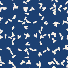 Indigo tie dye shibori vector seamless pattern. Minimalist geometric oriental  endless tile repeat in navy blue and white. Organic texture. Japanese traditional print.