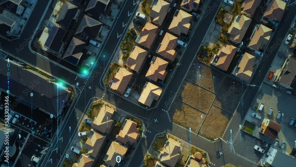 Aufkleber Modern residential area and communication network. 5G. IoT (Internet of Things). Digital transformation.