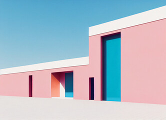 Modern building, very colorful minimalist architecture, strong and striking design, architect house, 3D rendering