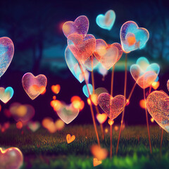 Fototapeta Neon Love Heart Flowers Decorative Art 3D Illustration  obraz