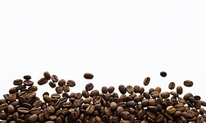 Large group of coffee beans isolated on white background