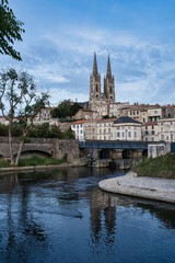 A view of Niort from the quay of Sevre Niortaise river, Deux-Sevres, Poitou-Charentes region, France
