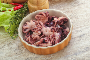 Marinated baby octopus seafood in the bowl