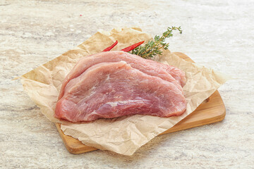 Raw pork schnitzel for roast